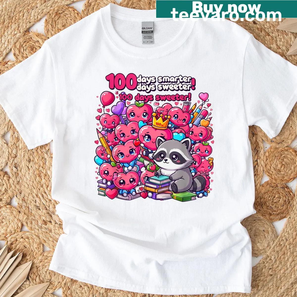 Happy raccoon graphic T-shirt for 100th day of school. — on a men's t-shirt