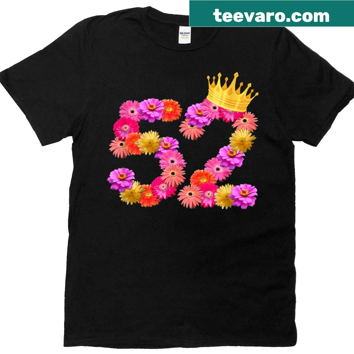 T-shirt with flower crown design for a 52nd birthday celebration. — on a men's t-shirt