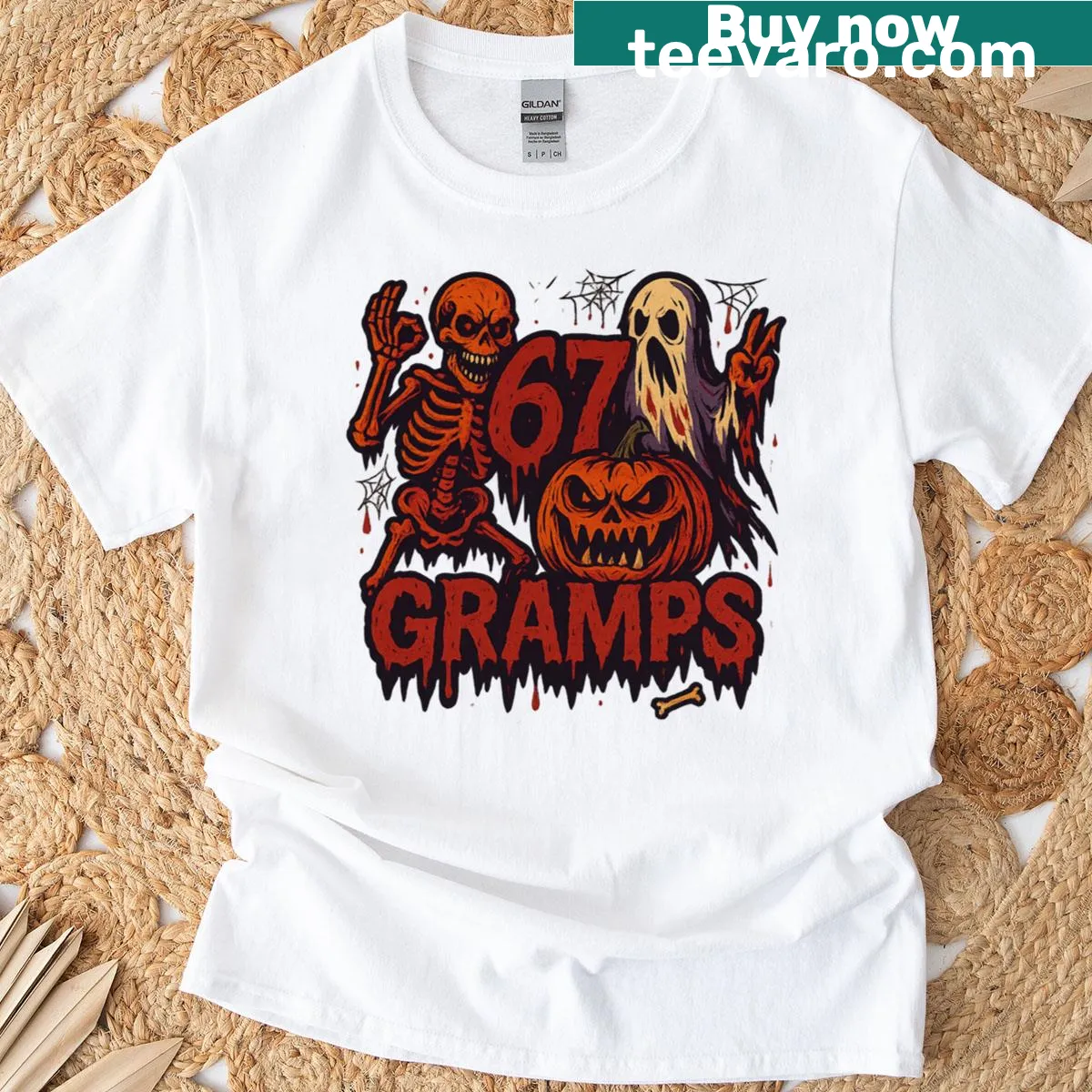 Funny Halloween t-shirt with skeletons and pumpkins — on a men's t-shirt