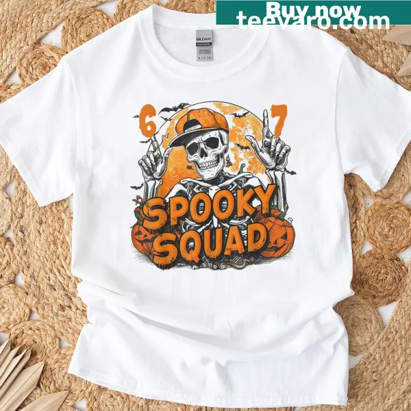Vintage distressed Halloween t-shirt with skull and pumpkin graphic