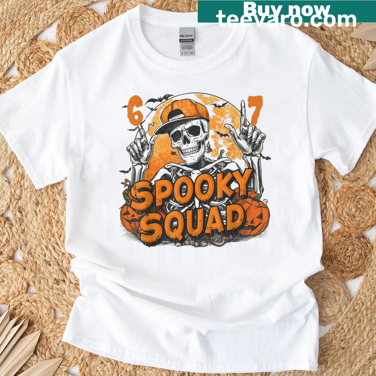 Vintage distressed Halloween t-shirt with skull and pumpkin graphic — on a men's t-shirt