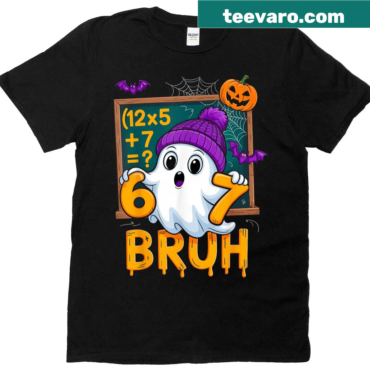 Halloween T-shirt with a ghost and math-themed graphic — on a men's t-shirt