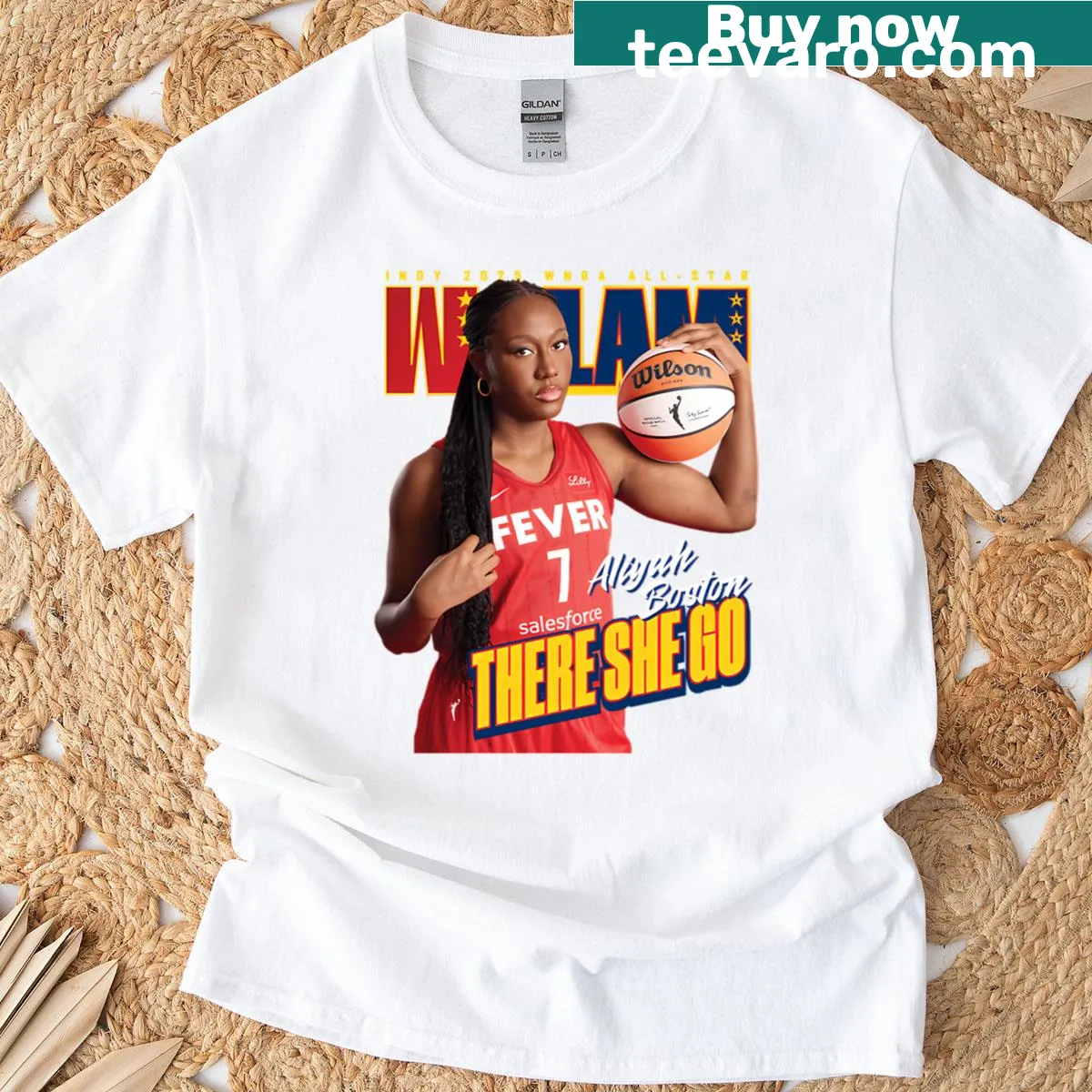 Dynamic graphic of Aliyah Boston on a Slam Cover t-shirt — on a men's t-shirt
