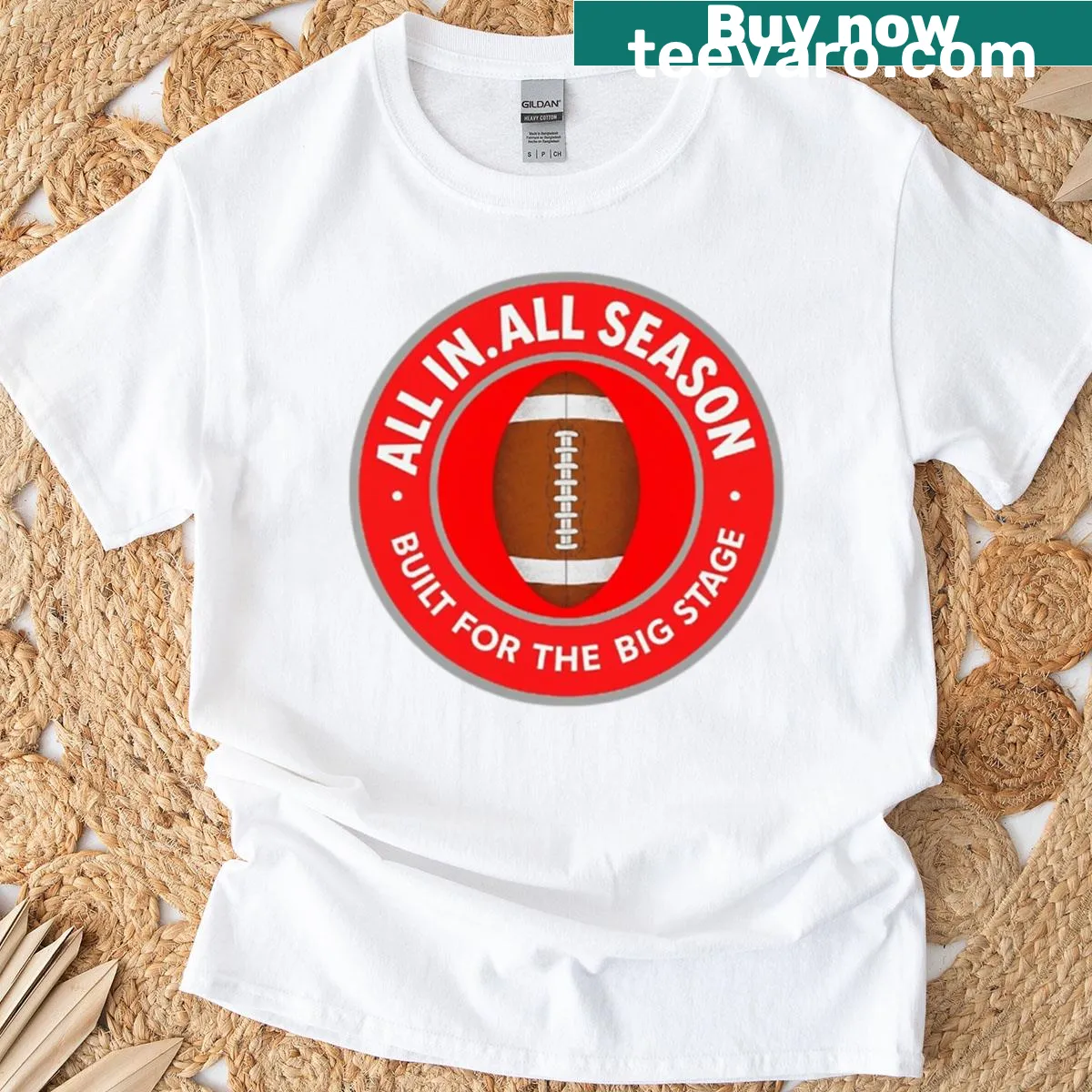 Bold graphic on the All In All Season Big Stage t-shirt — on a men's t-shirt
