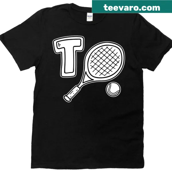 Illustration of letter T with tennis elements on T-shirt