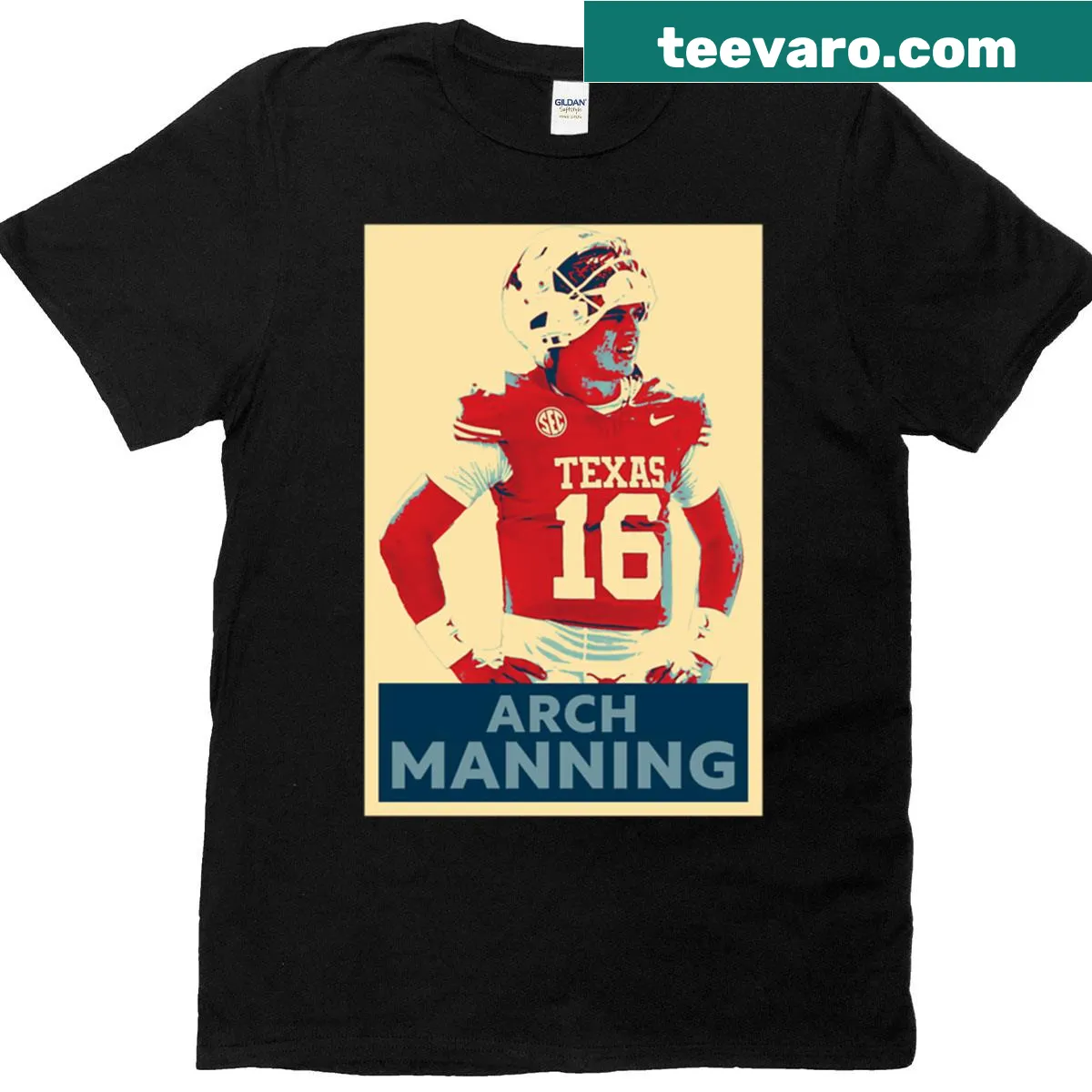 Arch Manning name T-shirt with bold typography — on a men's t-shirt
