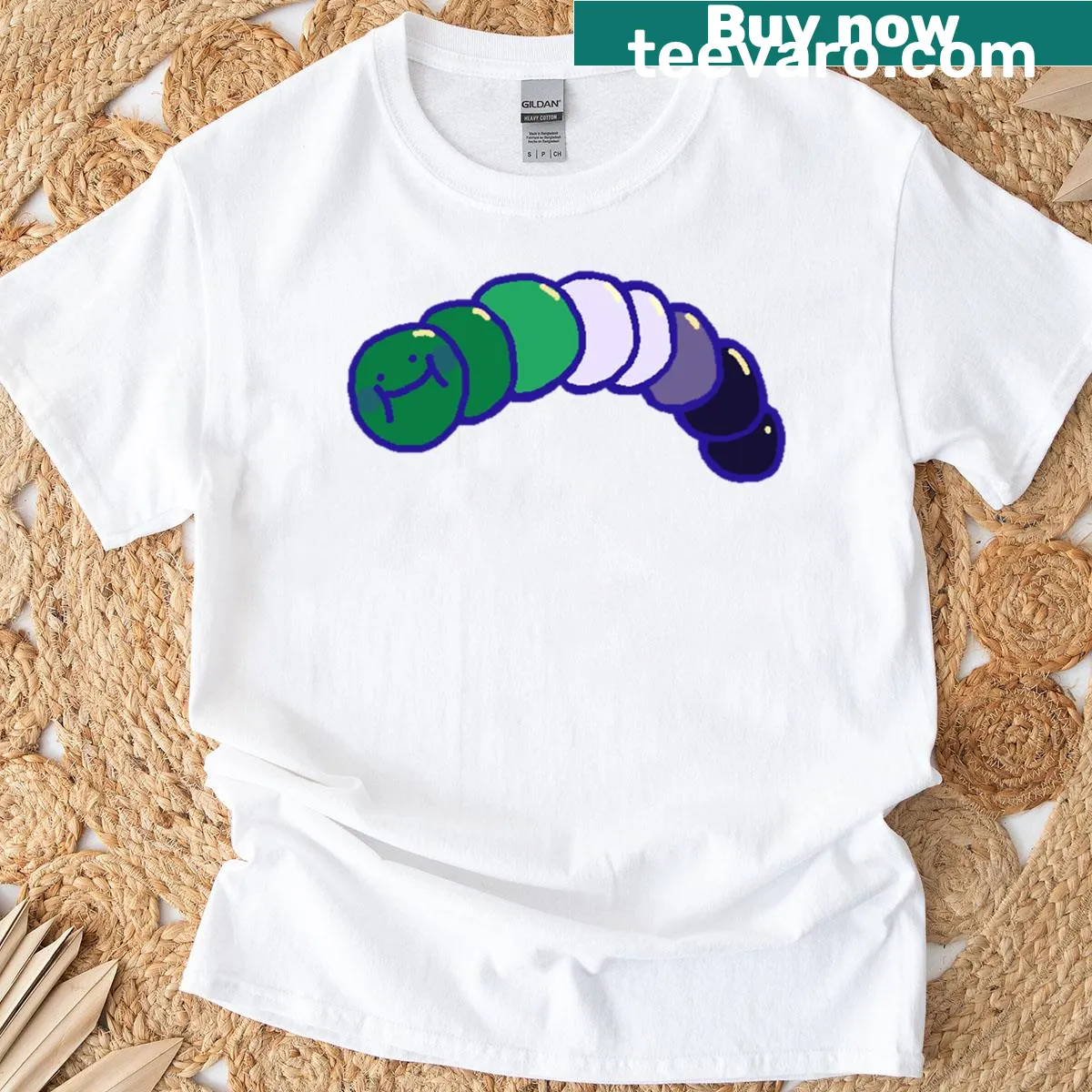 Cute caterpillar design representing aromantic identity — on a men's t-shirt