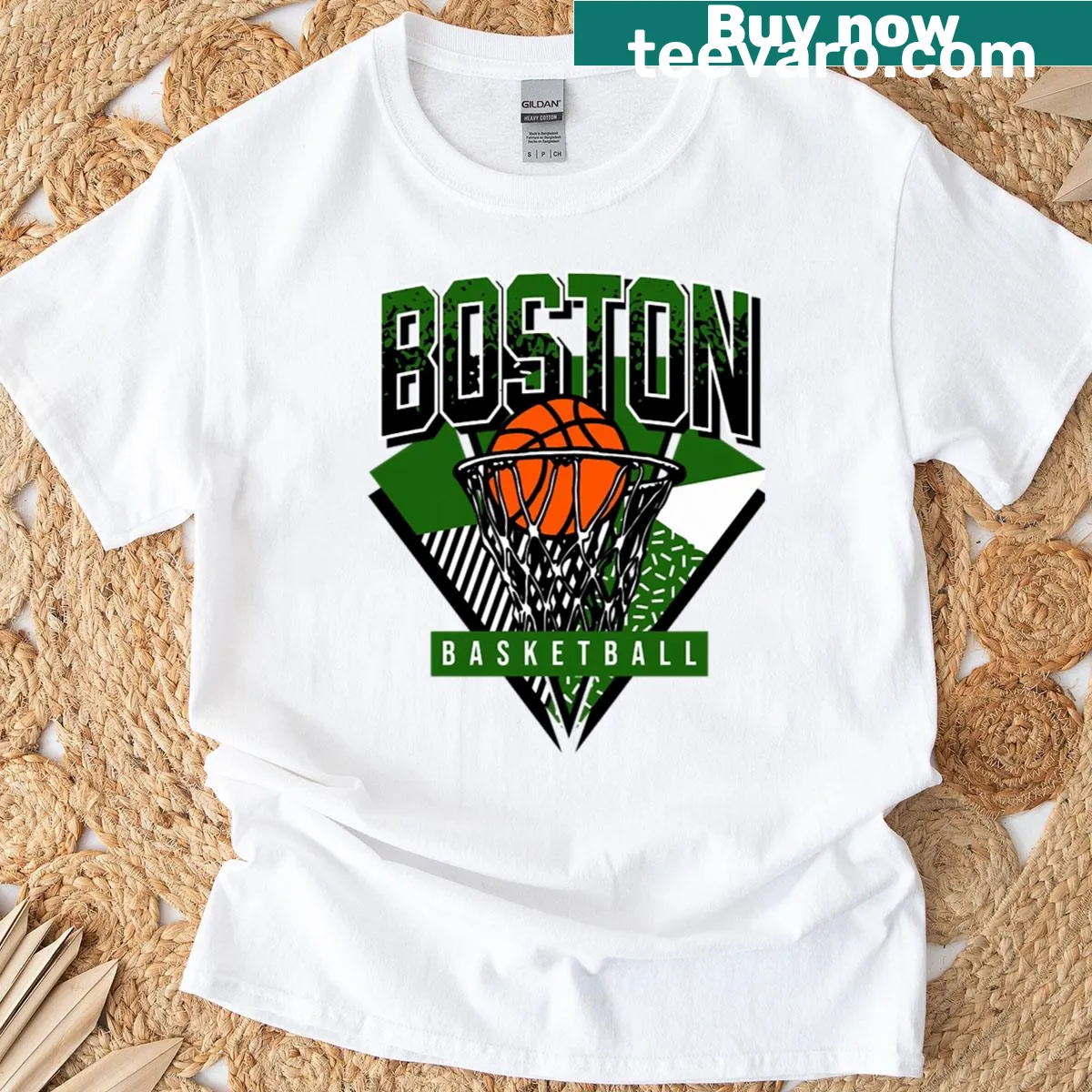 Artistic Boston Celtics logo design on t-shirt — on a men's t-shirt