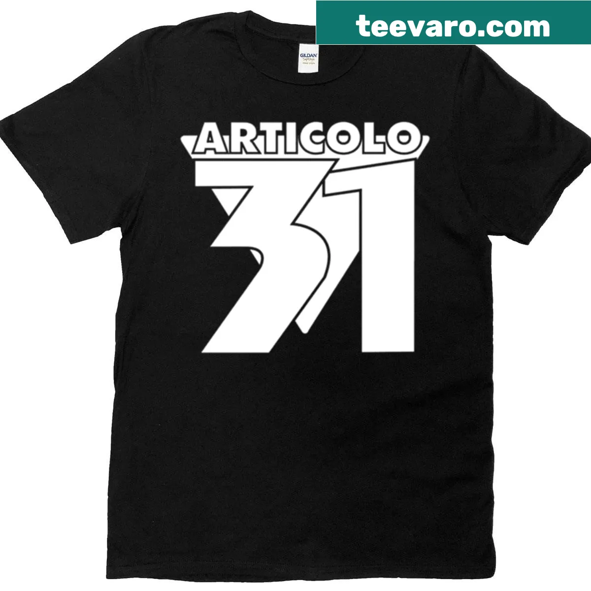 Bold typography design featuring Articolo 31, Italian rap band name — on a men's t-shirt