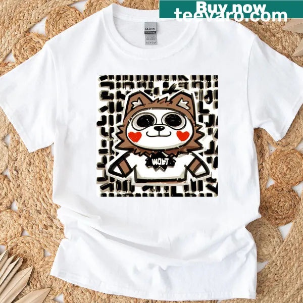 Stylized wolf character with artistic brush strokes on t-shirt