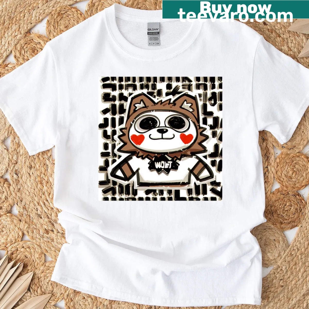 Stylized wolf character with artistic brush strokes on t-shirt — on a men's t-shirt
