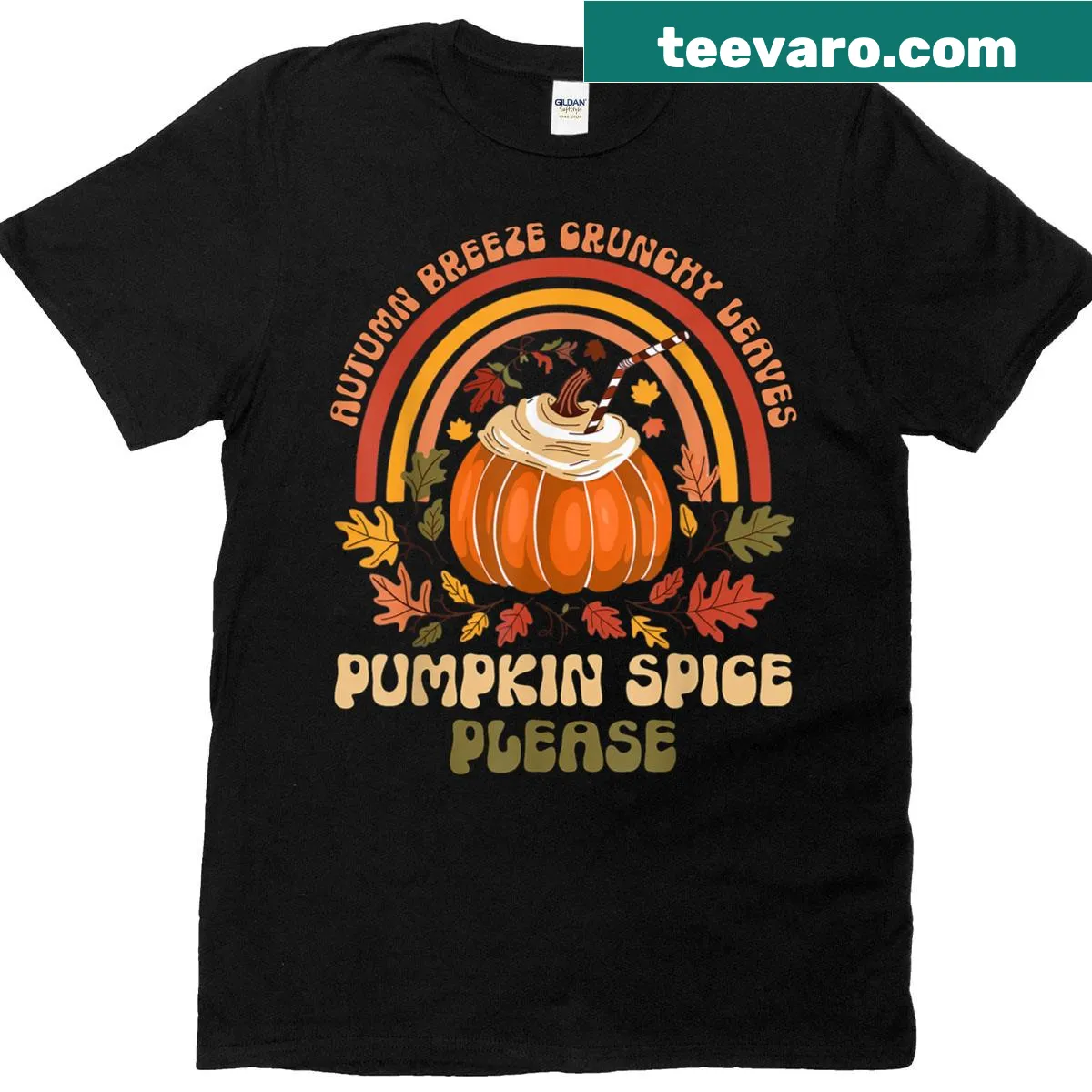 Cute autumn leaves and pumpkin spice graphic shirt — on a men's t-shirt