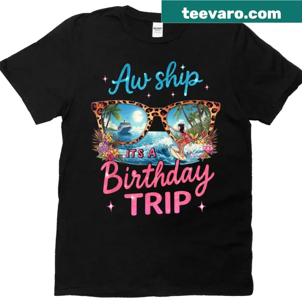 Fun T-shirt for a birthday cruise featuring whimsical graphics