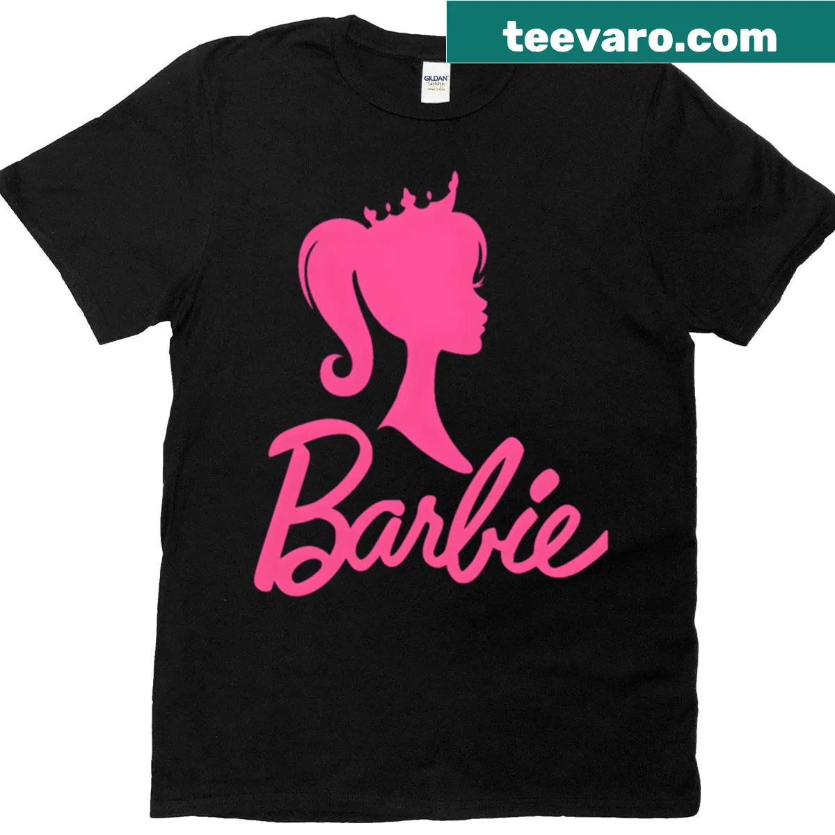 Minimalist Barbi logo T-shirt in pink with clean typography — on a men's t-shirt