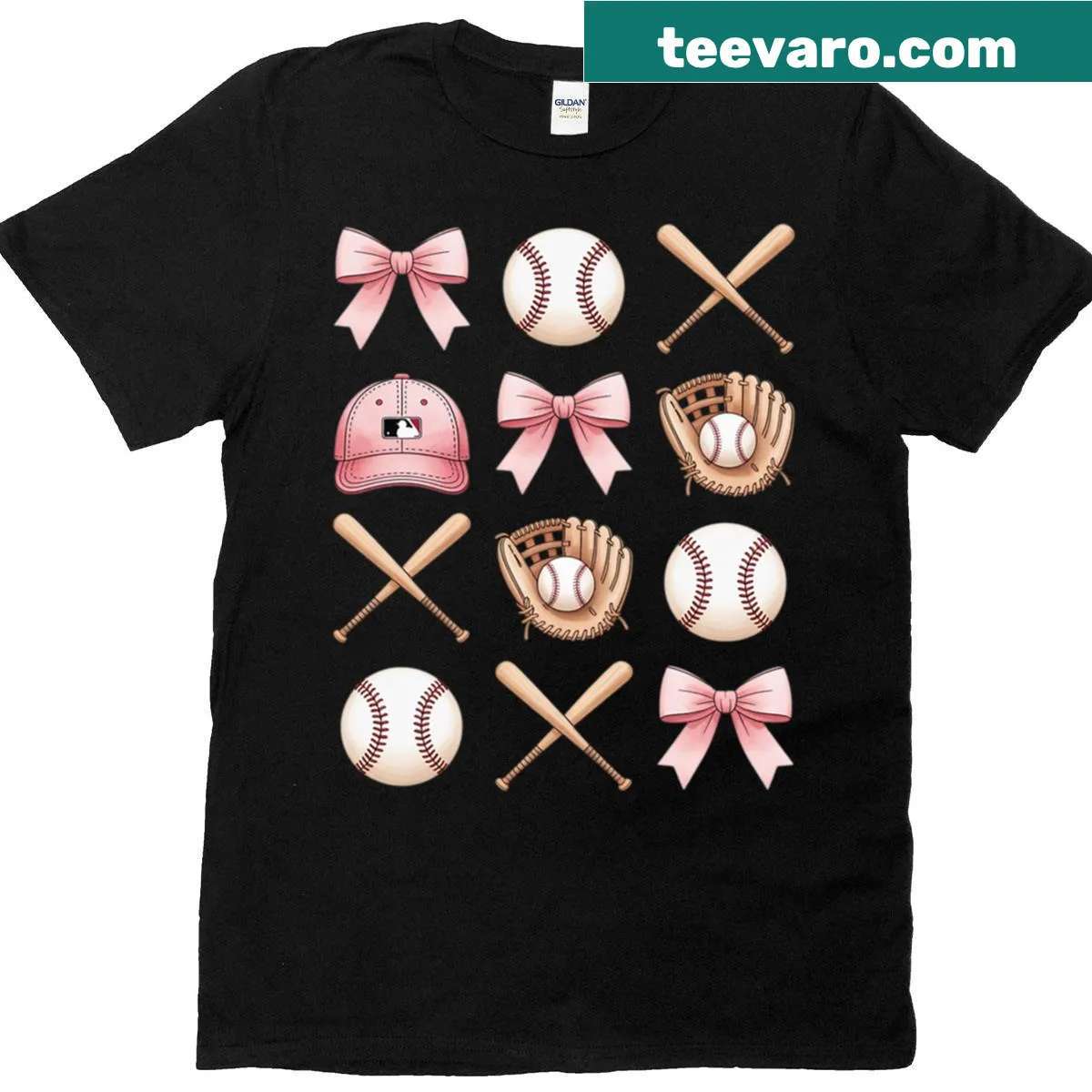 Cute baseball fan t-shirt with a playful bow design — on a men's t-shirt