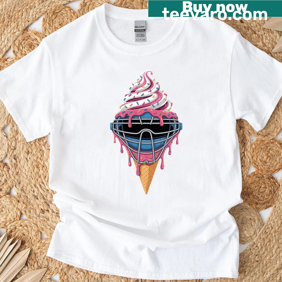 Illustrated baseball catcher t-shirt for game day — on a men's t-shirt