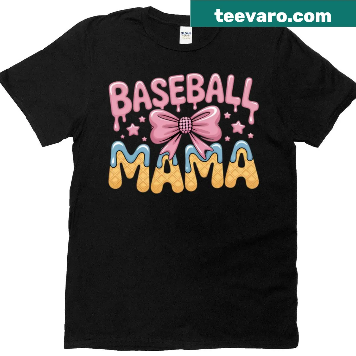 Cute baseball themed t-shirt with bow illustration — on a men's t-shirt