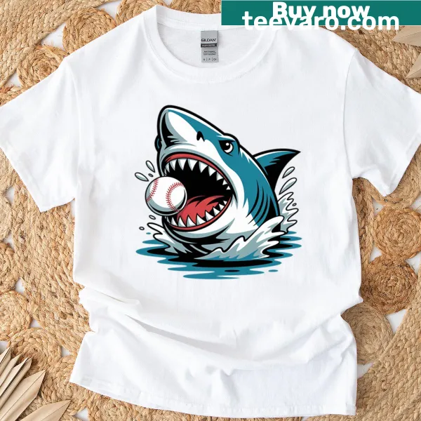 Cute shark-themed t-shirt for baseball lovers