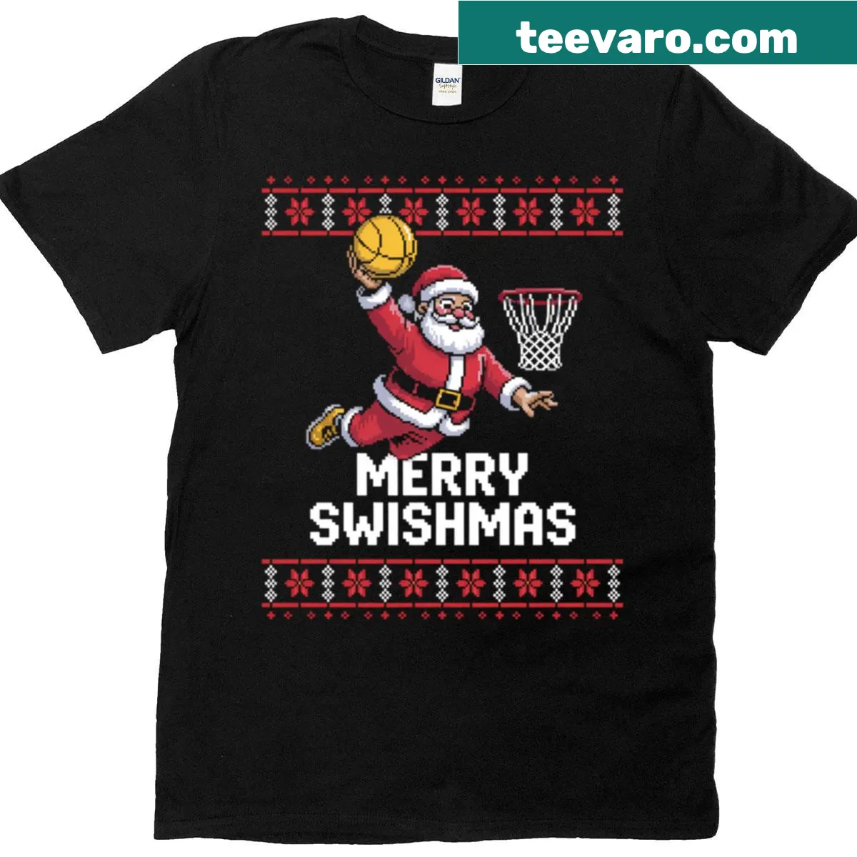 Cute Christmas-themed basketball t-shirt with festive designs — on a men's t-shirt