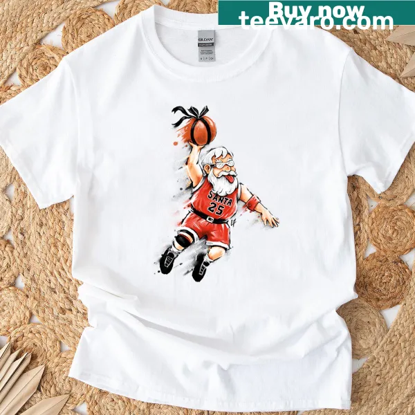 Santa Claus playing basketball on a t-shirt
