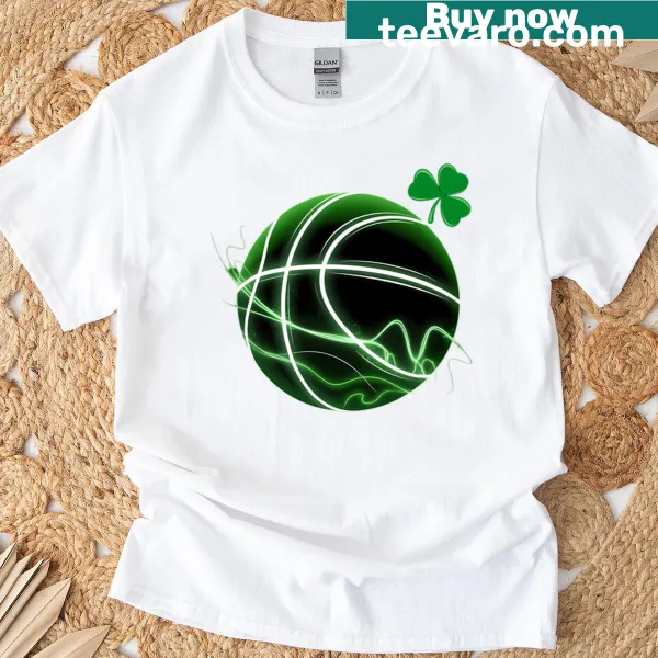 Kids' T-shirt featuring a basketball shamrock design for St. Patrick's Day