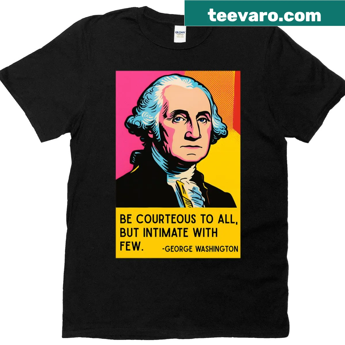 Pop art graphic of George Washington with quote on a T-shirt — on a men's t-shirt