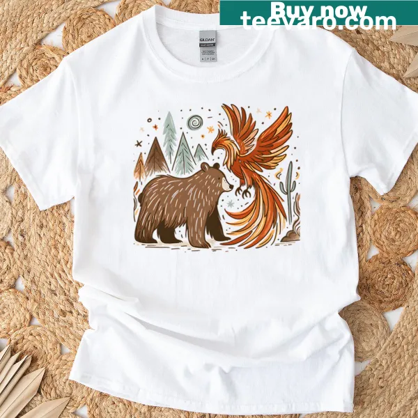 Illustration of a bear and phoenix in a creative design