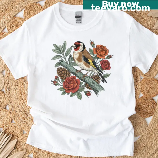 European goldfinch botanical graphic T-shirt