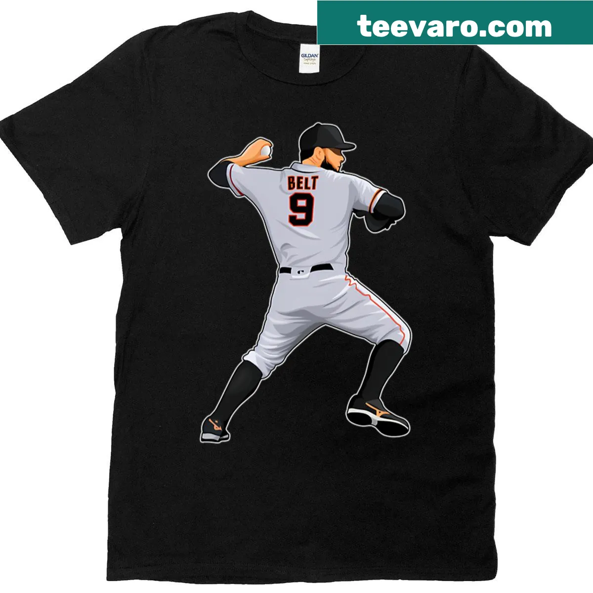T-shirt featuring the number 9 and baseball graphics — on a men's t-shirt
