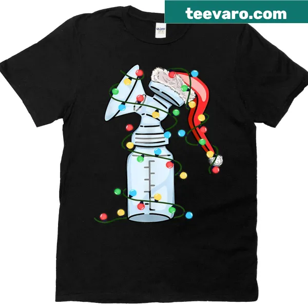 Funny Christmas breastfeeding t-shirt with light decorations and graphics