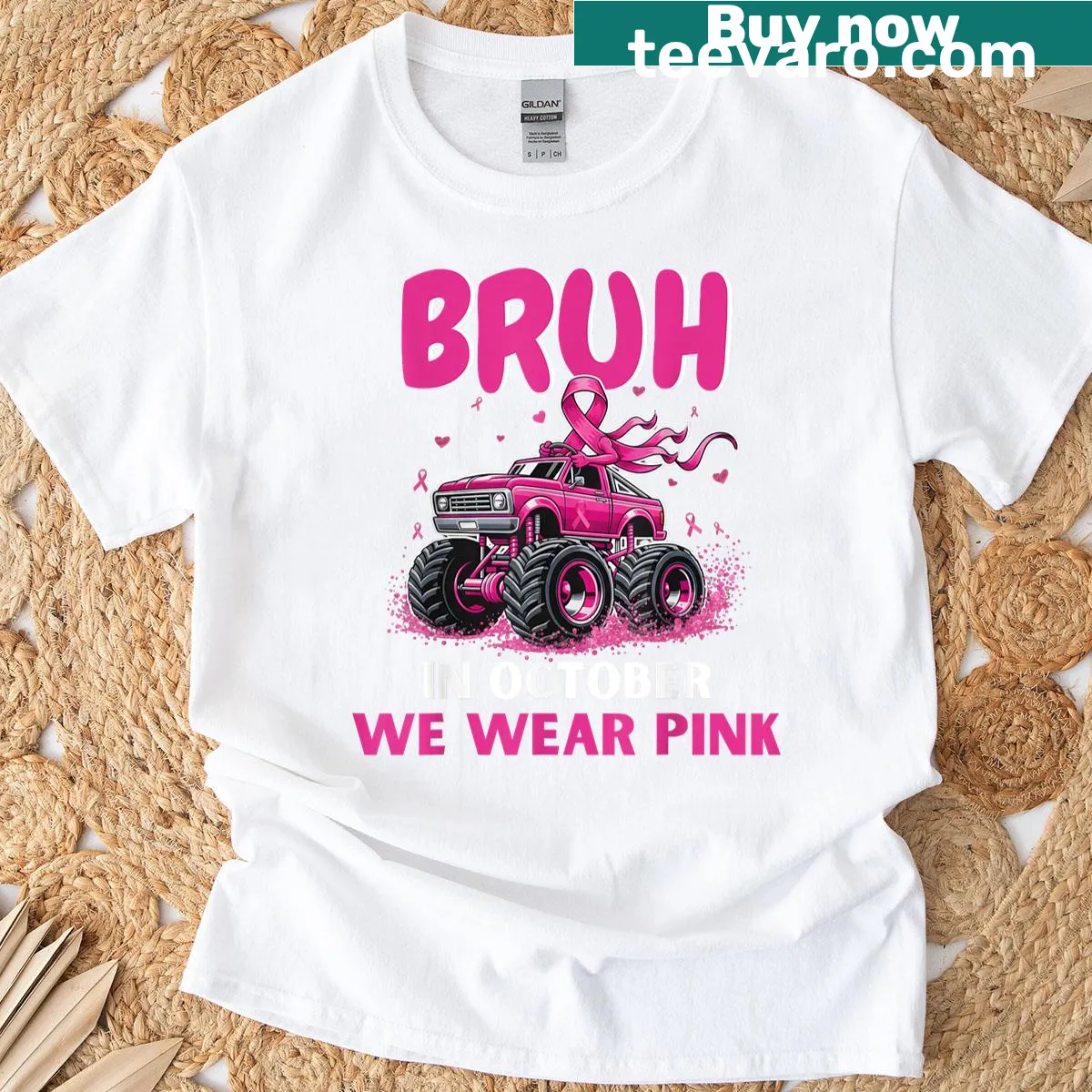 Breast cancer awareness t-shirt with pink typography — on a men's t-shirt