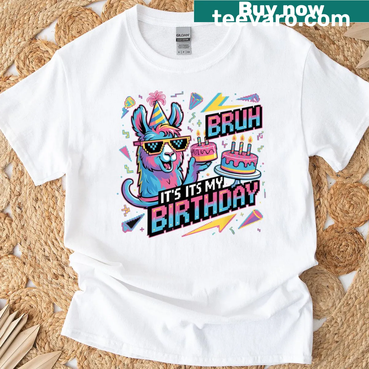 Birthday llama pinata graphic on a t-shirt — on a men's t-shirt