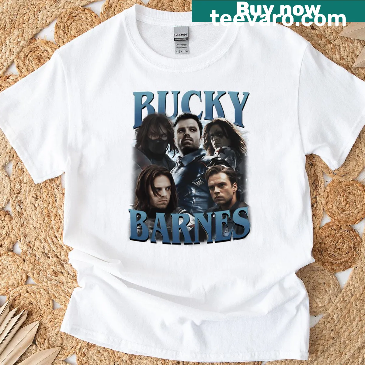 Graphic of Bucky Barnes as the Winter Soldier on a T-shirt — on a men's t-shirt