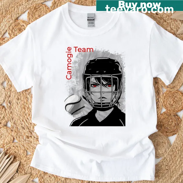 Bold graphic of a camogie helmet warrior in grunge style