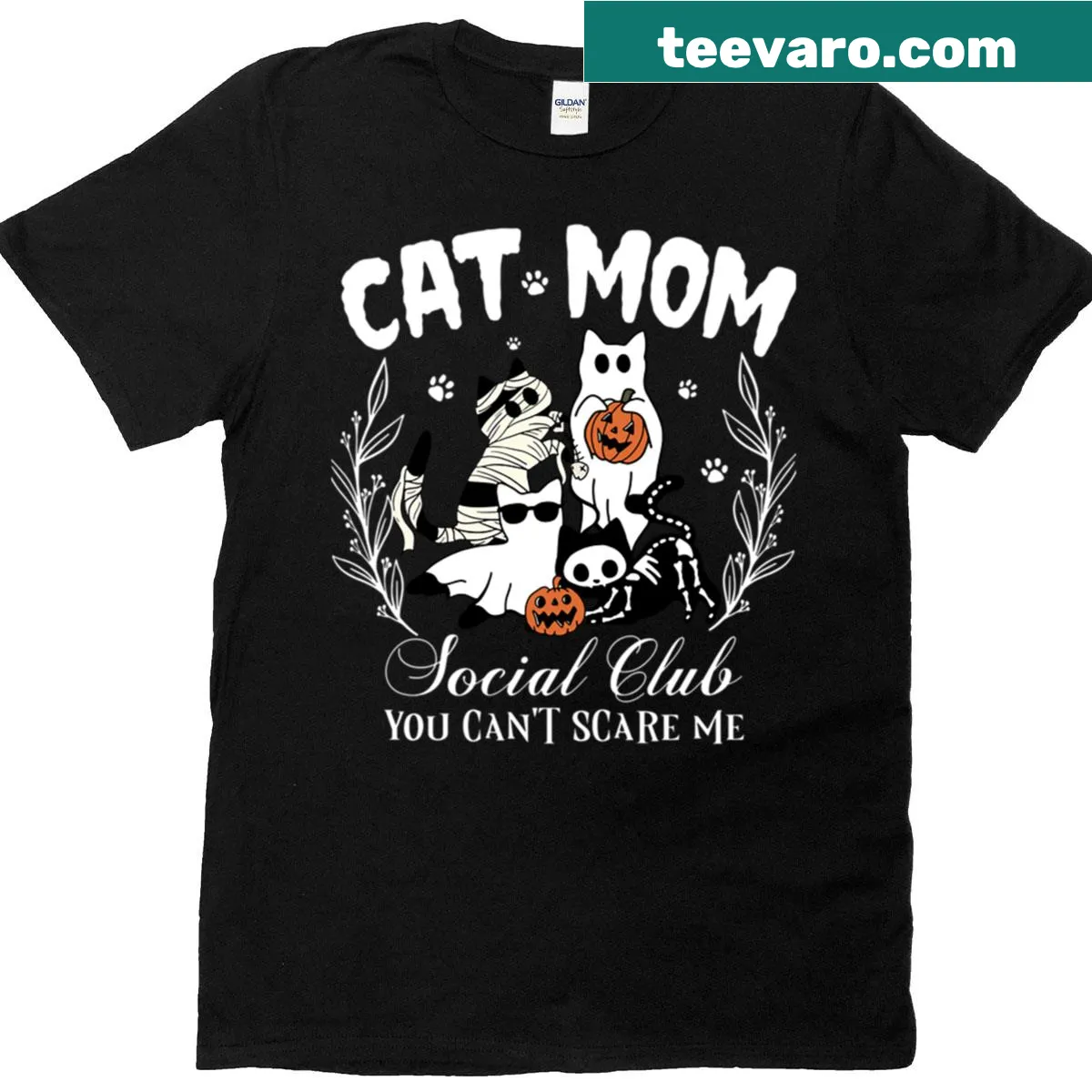 T-shirt with typography design for Cat Mom Social Club — on a men's t-shirt