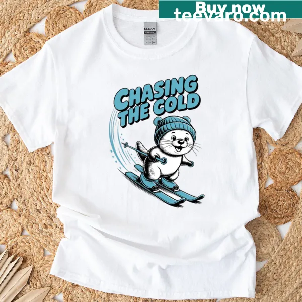 Cute otter skiing design on a t-shirt