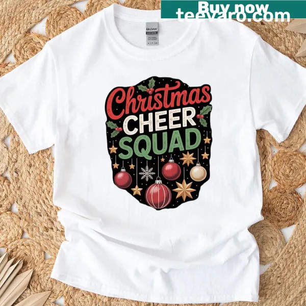 Cheerleading themed Christmas graphic T-shirt