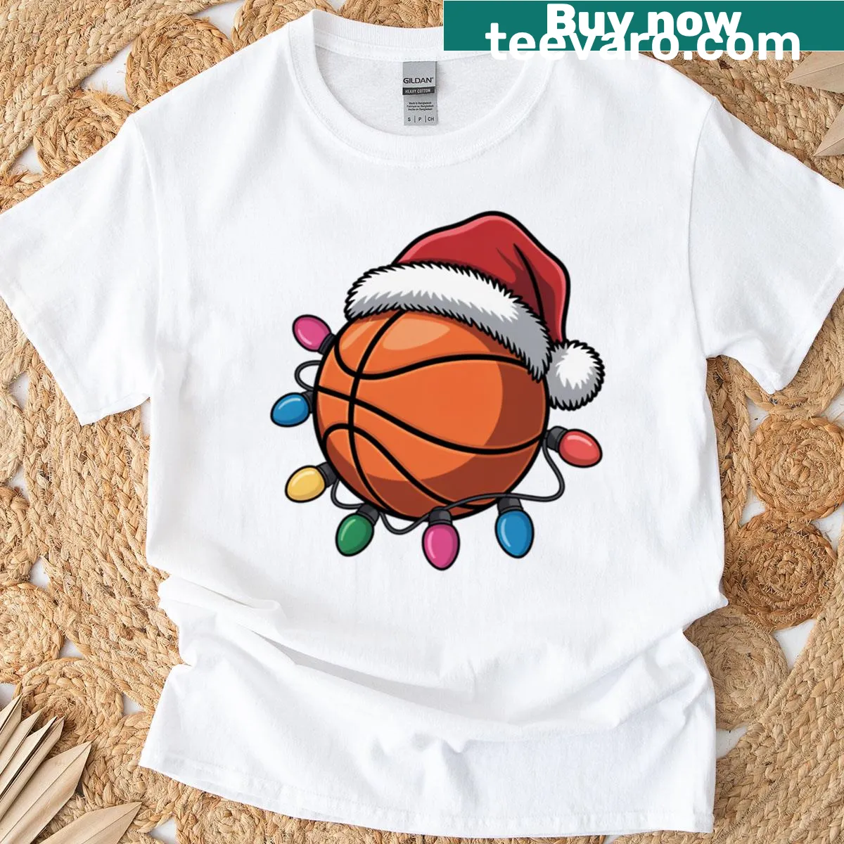 Christmas-themed basketball graphic on a T-shirt — on a men's t-shirt