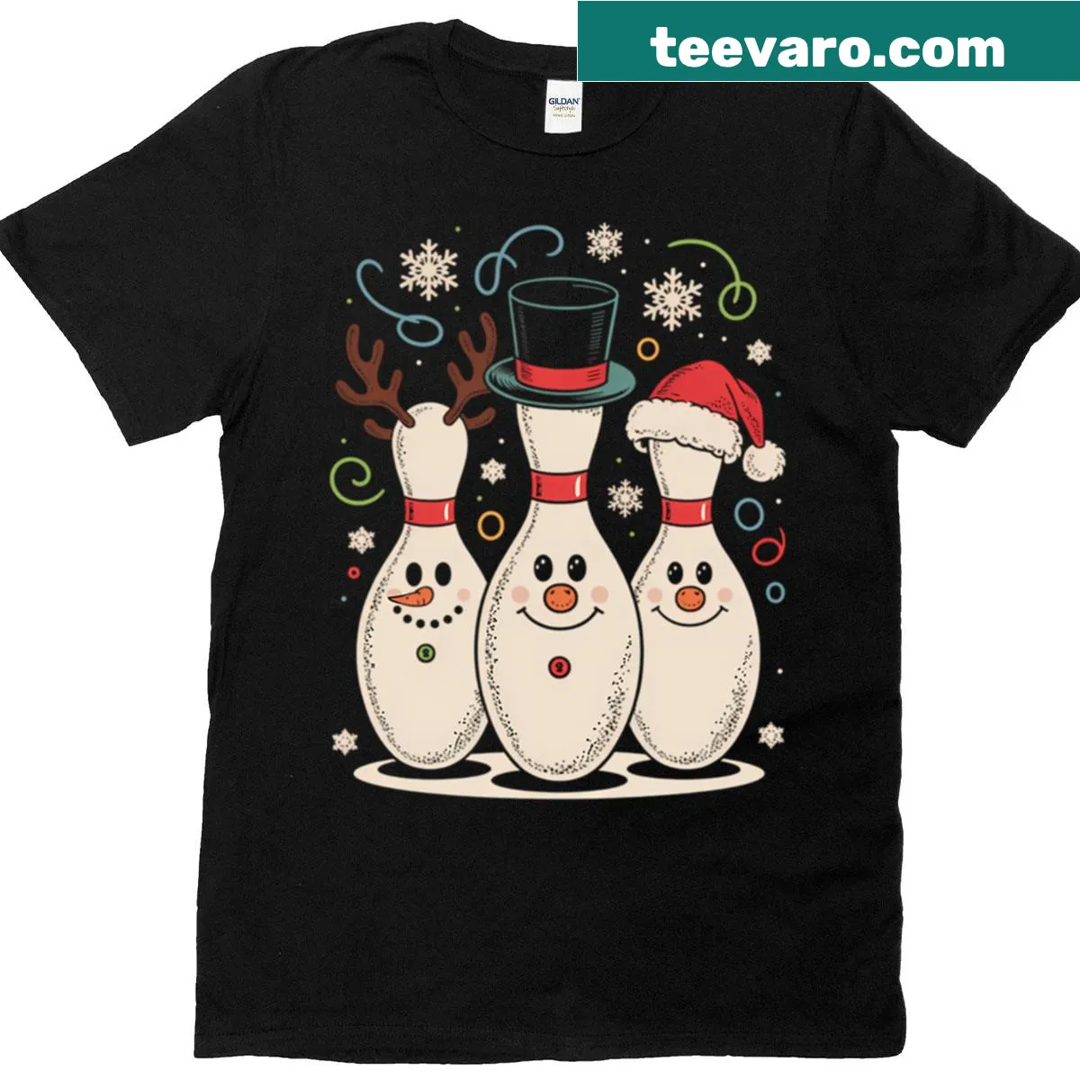 Funny Christmas Bowling T-shirt with humorous graphics — on a men's t-shirt