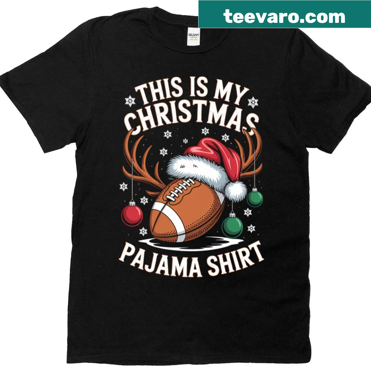 Funny Christmas-themed football shirt with sporty design — on a men's t-shirt