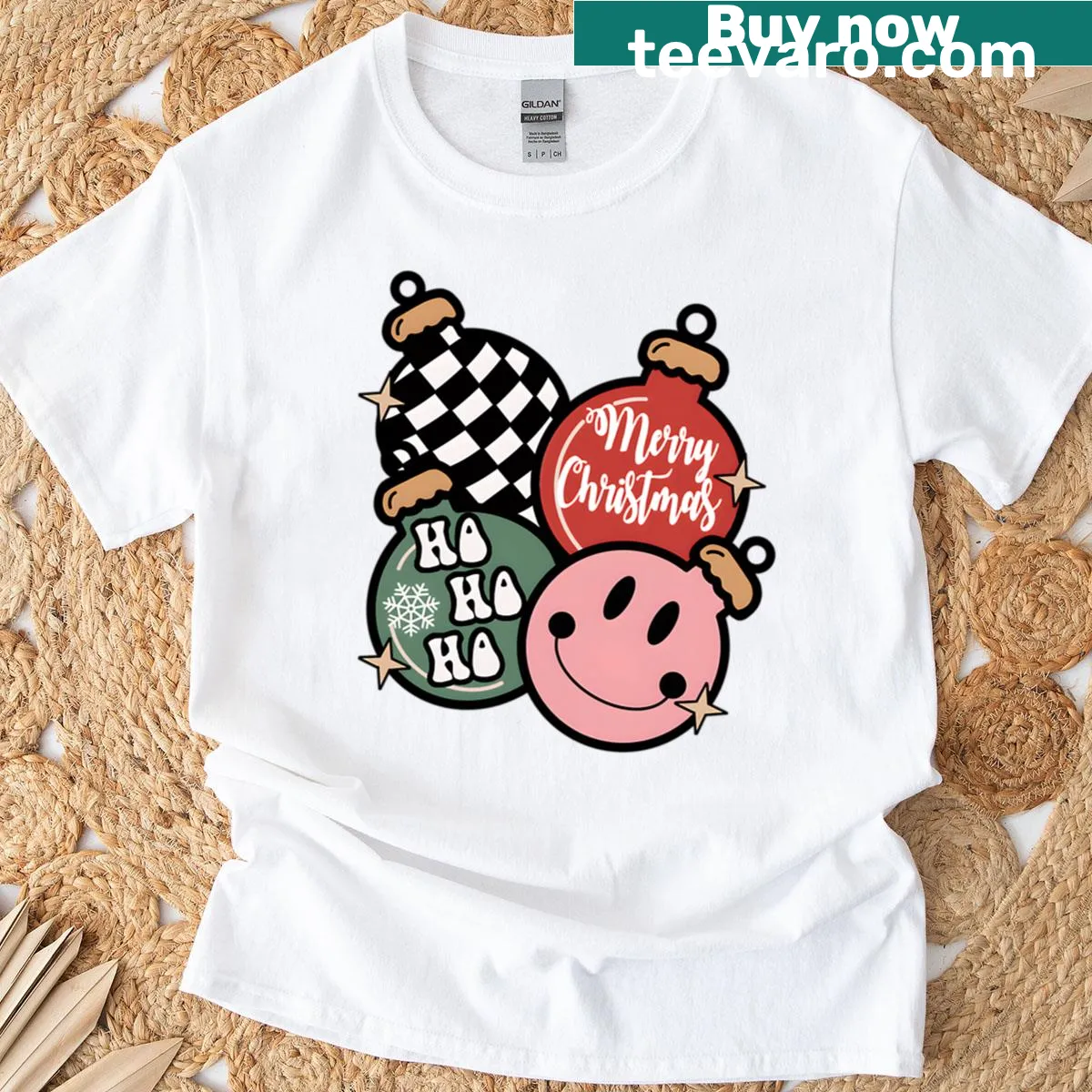 Illustrated Christmas ornaments design on t-shirt — on a men's t-shirt
