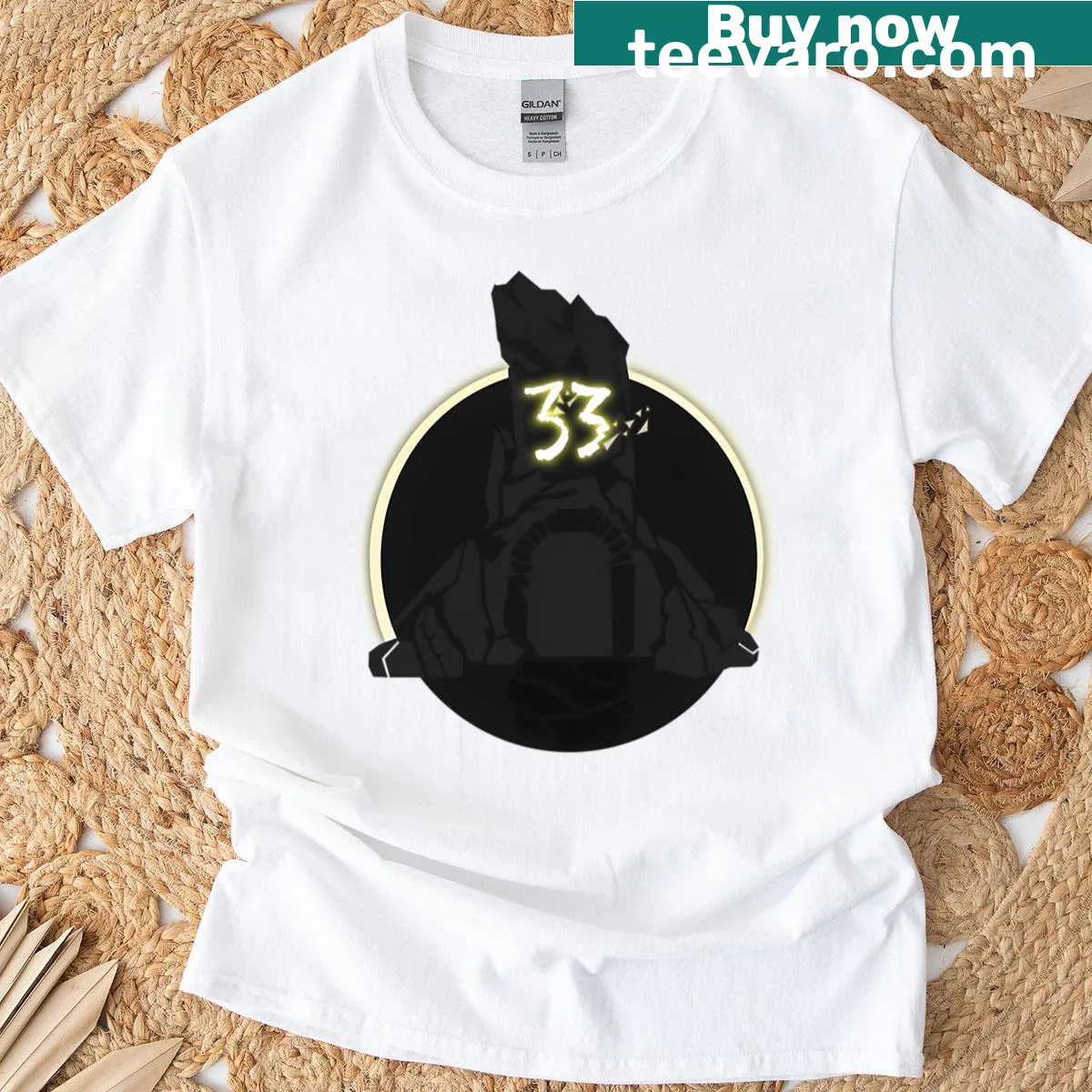Minimalist graphic T-shirt with simple icon design — on a men's t-shirt