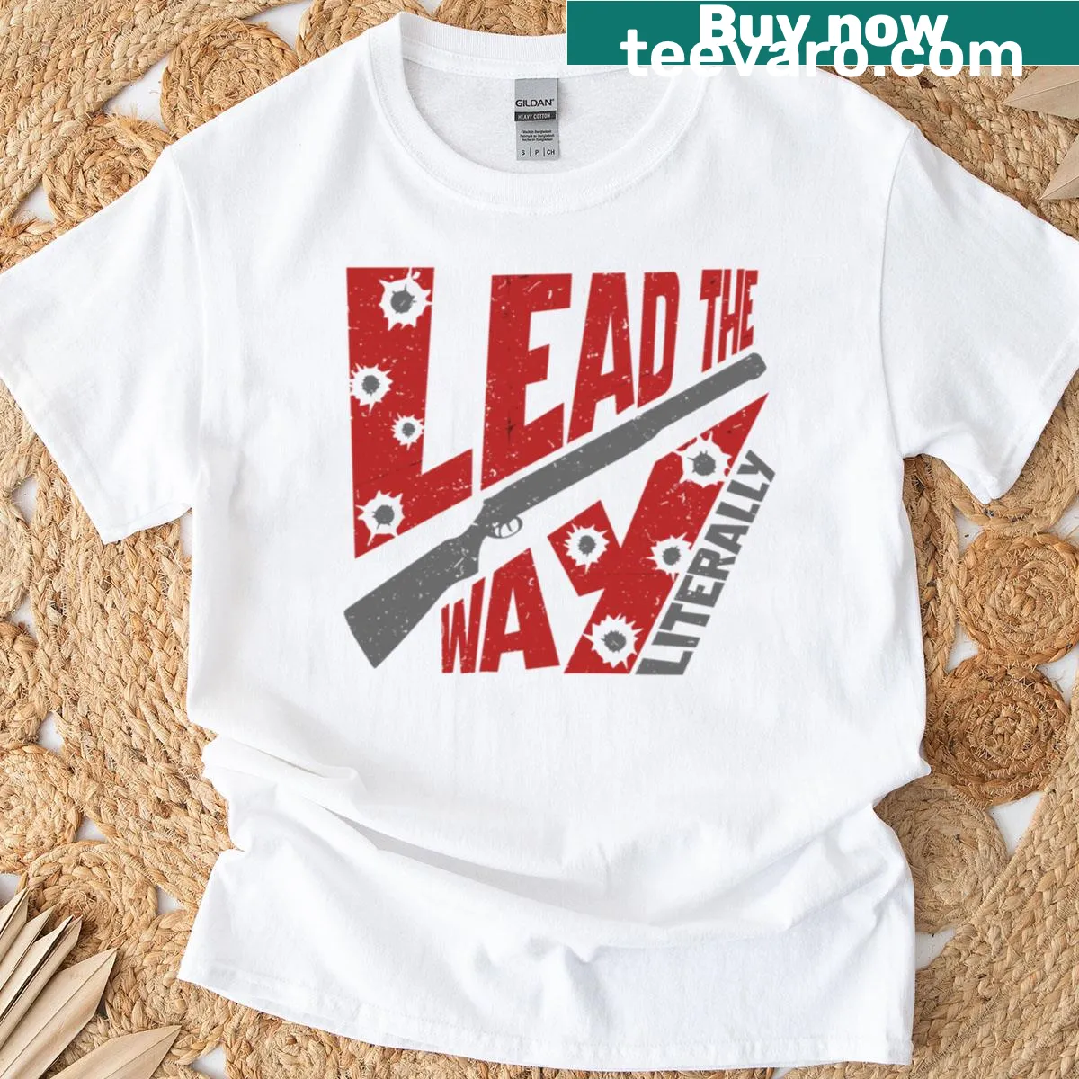 Pun-filled typography 'Lead The Way' clay shooting t-shirt — on a men's t-shirt