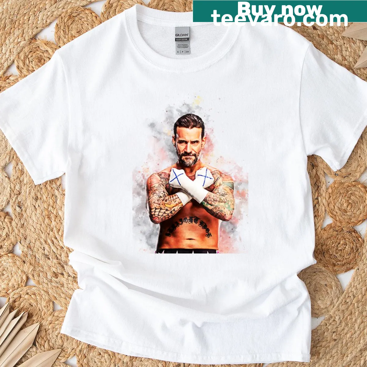 CM Punk wrestling graphic tee — on a men's t-shirt