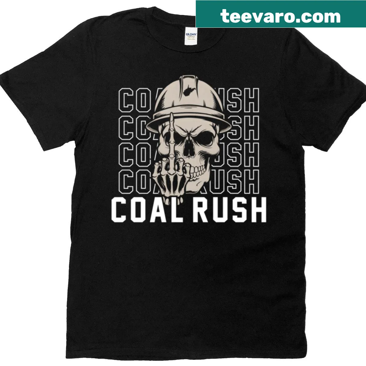 Skull and hard hat design T-shirt honoring coal miners — on a men's t-shirt