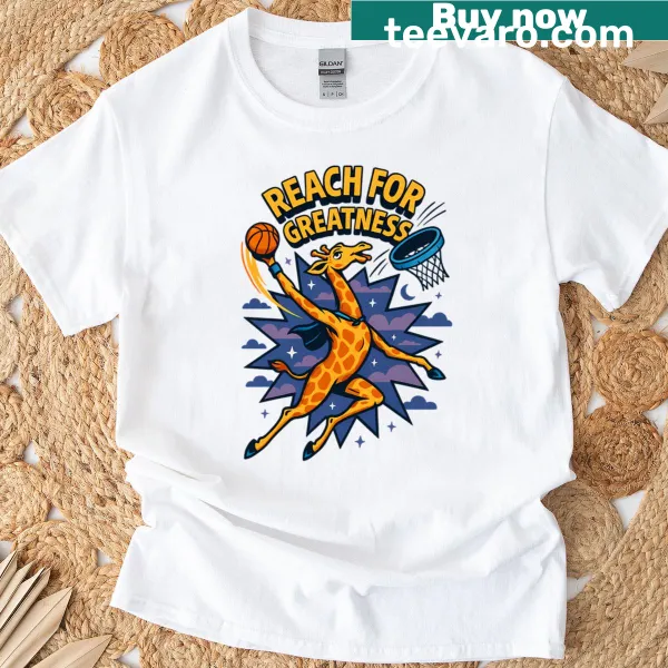 Cartoon giraffe dunking a basketball with stars