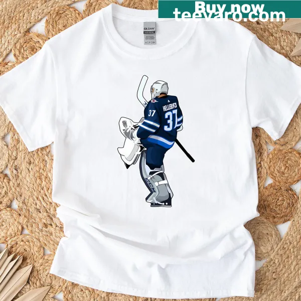 Goaltender t-shirt featuring Connor Hellebuyck's name and number