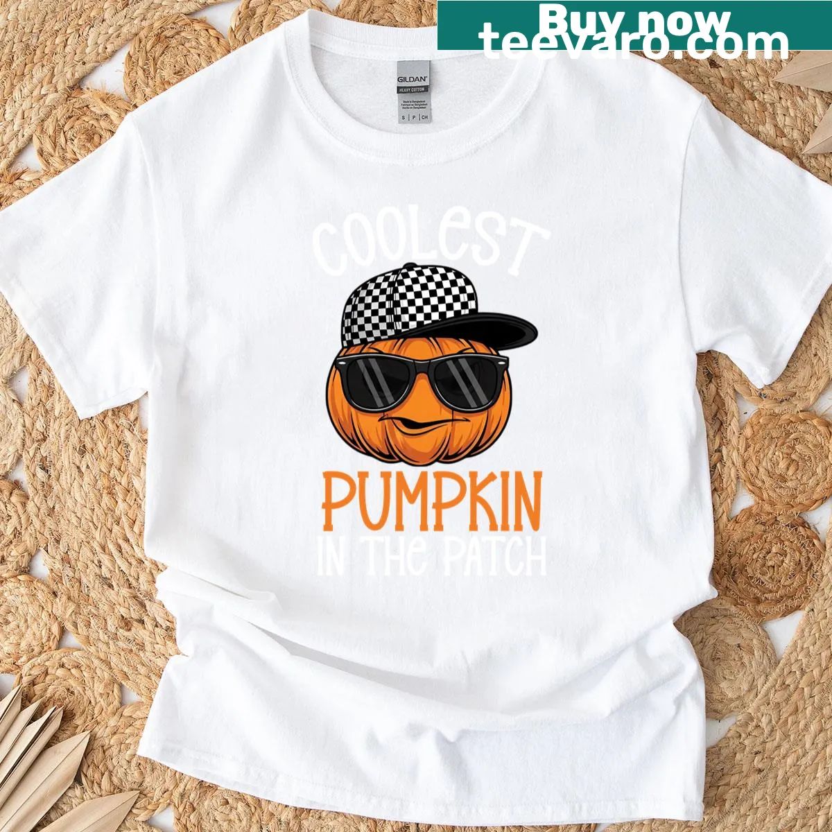 Funny pumpkin graphic T-shirt for Halloween with playful text — on a men's t-shirt