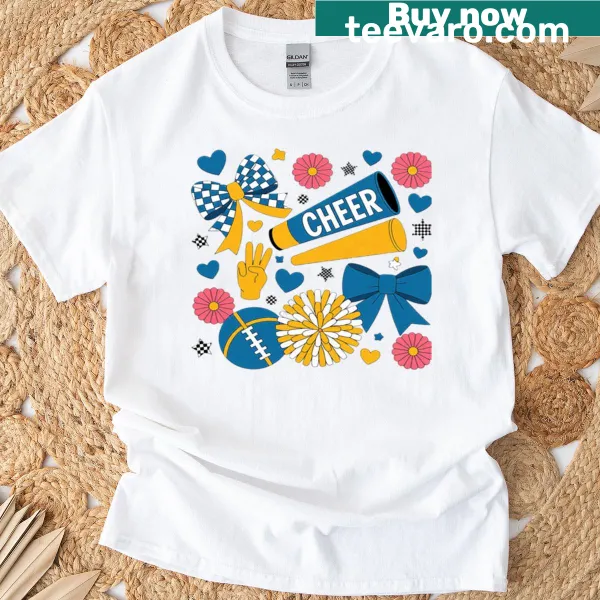 Cheer bow emblem on sport cheerleader game day t-shirt