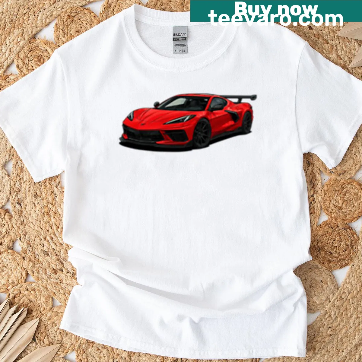 Illustration of the Corvette C8 on a t-shirt — on a men's t-shirt